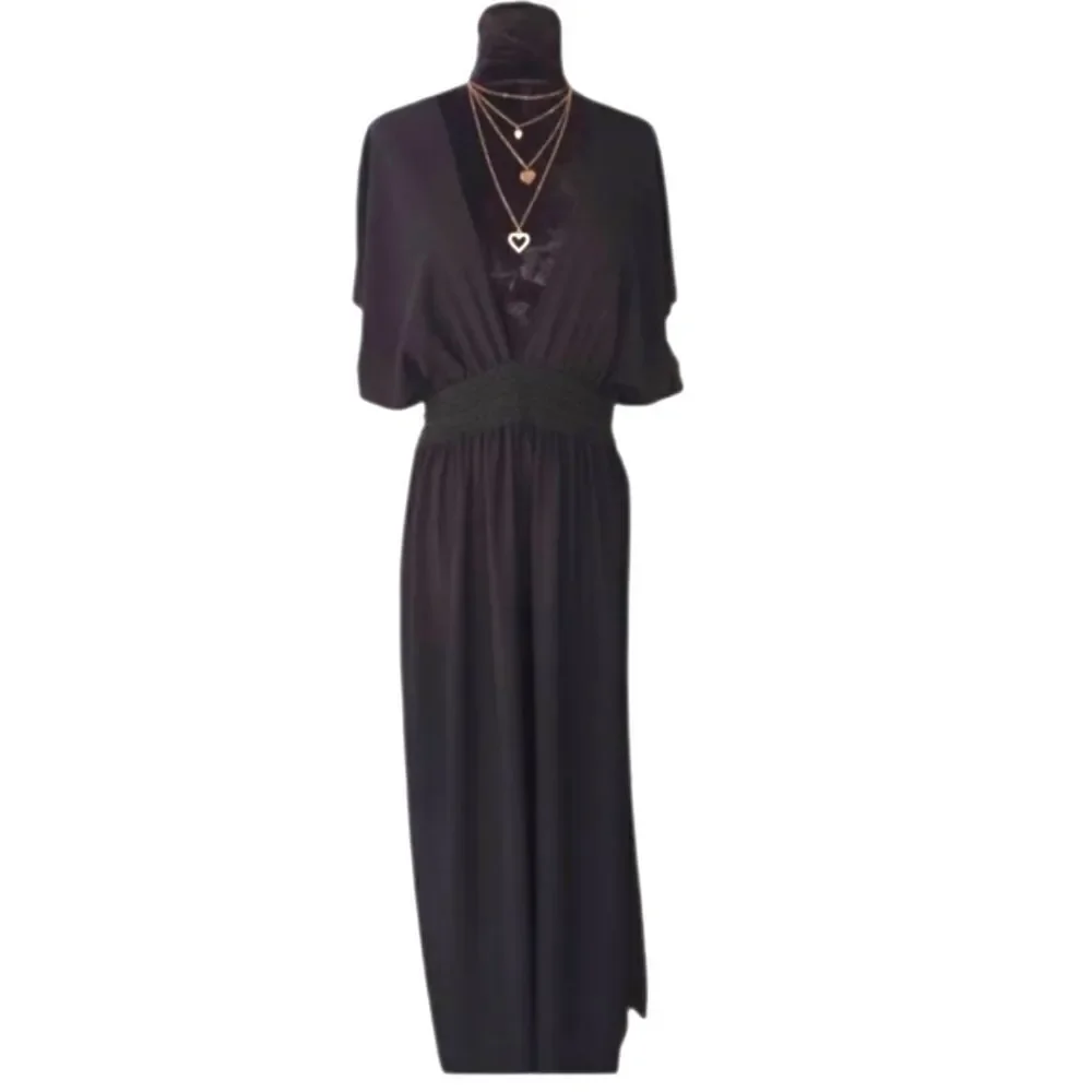 Boohoo Black Maxi Swim Dress – Plunge Neck, Size 18